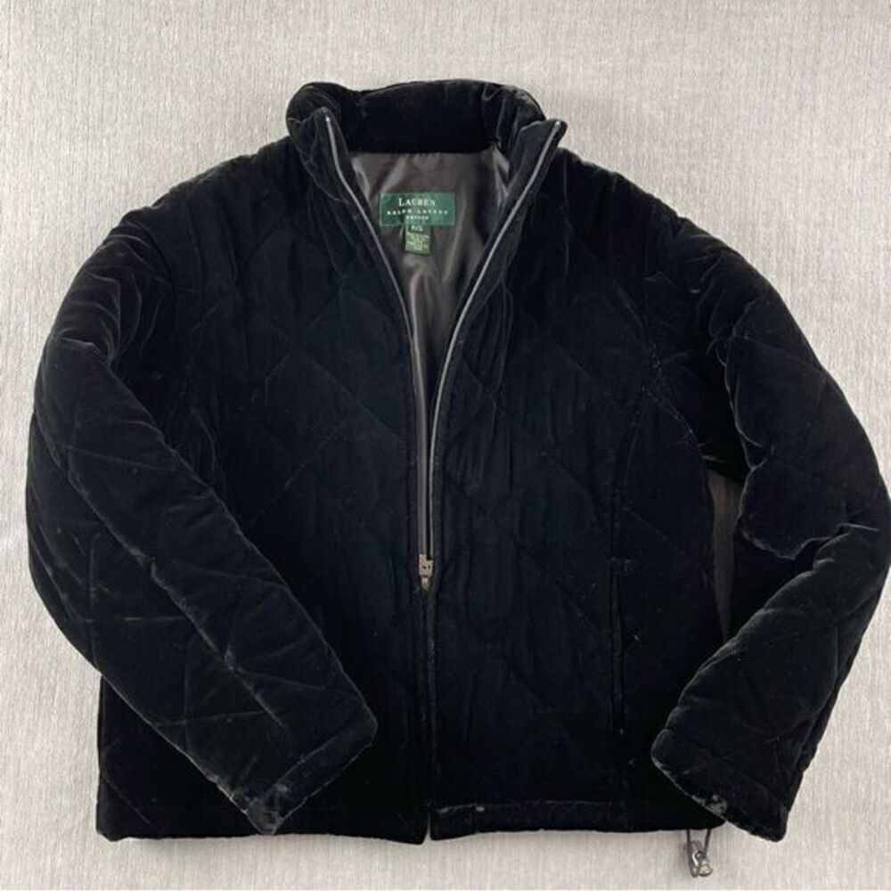 Lauren Ralph Lauren Black Crushed Velvet Full Zipper Quilted Jacket Women’s S/P